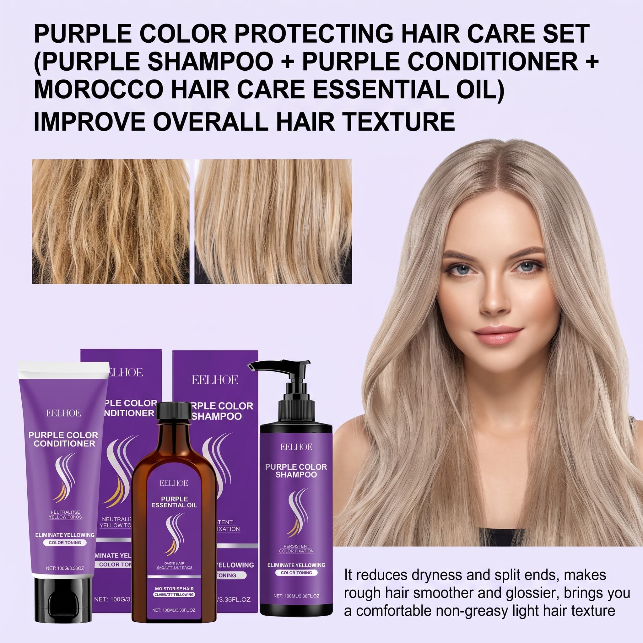 Hair Care Oil Serum - Purple Shampoo Set With Conditioner Hair