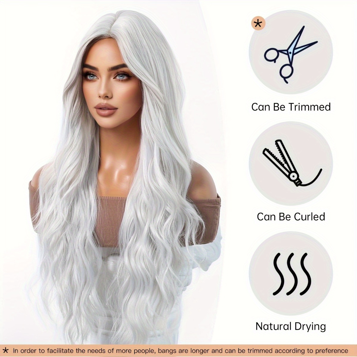 Hair Care Brand - Anxin Brand Synthetic Fiber Wig: Silver-White