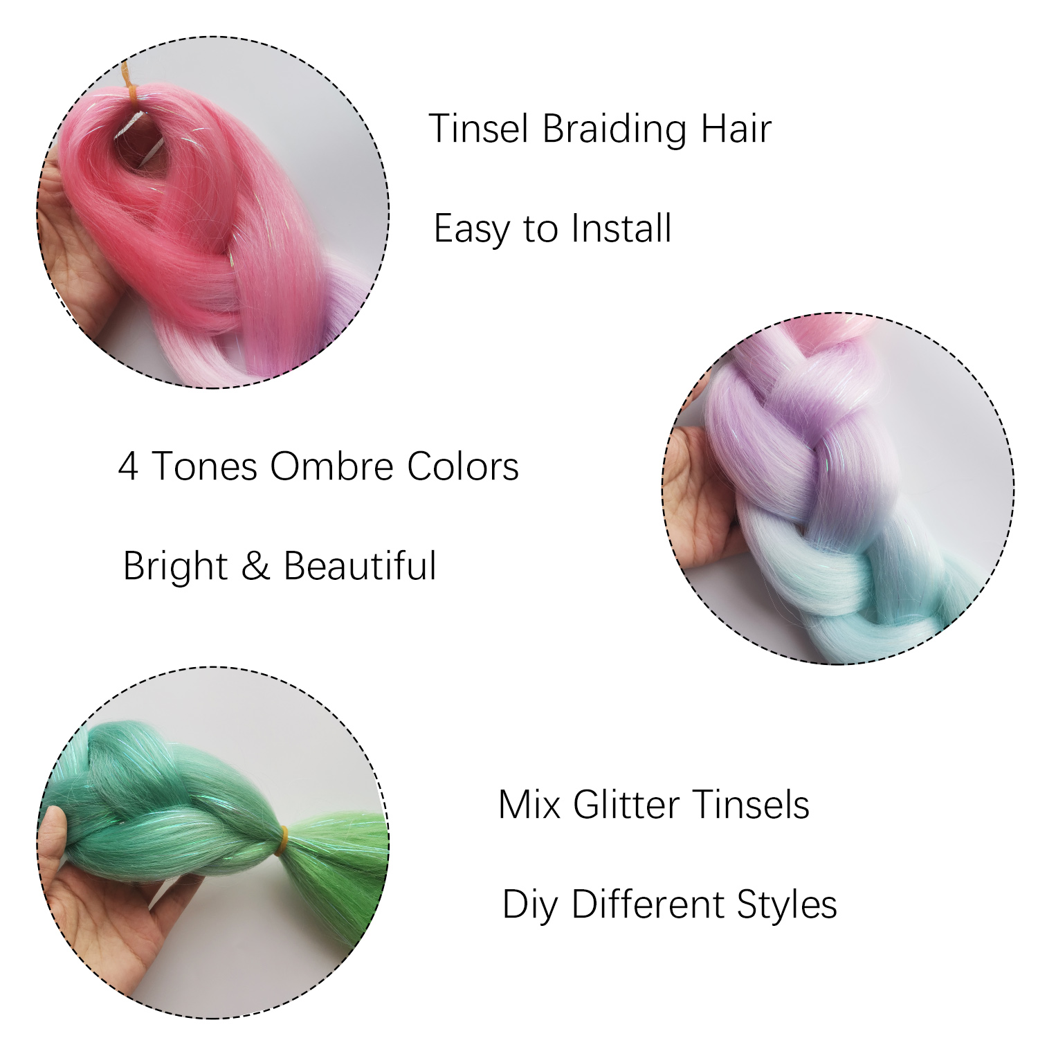 Tinsel Jumbo Braids Ombre Brai - đánh giá và giá Braiding Hair Kanekalon